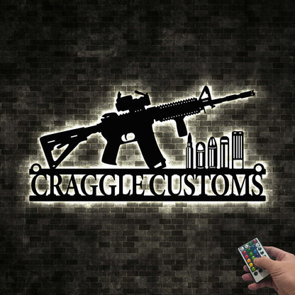 Personalized Gun Metal Sign LED, Armory Decor, Gun Gift, Gun Owner Gift, 2nd Amendment, Army Gift,Veteran Gift ,AR-15 Gun Metal Wall Decor