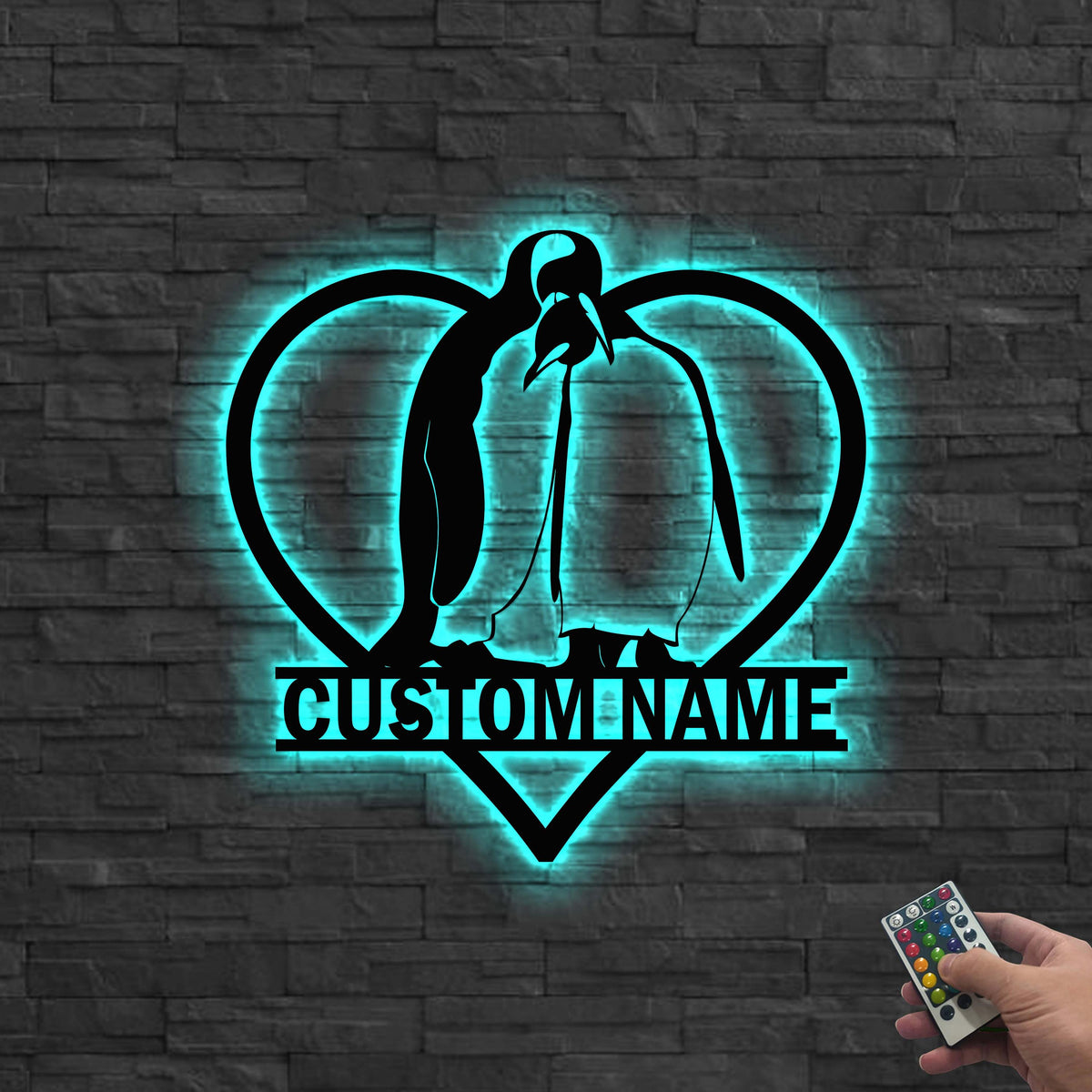 Custom Couple Penguin Metal Wall Art LED Light Personalized Penguin Lover Name Sign Penguin Art Home Decor Kid Nursery Decor Birthday Gift