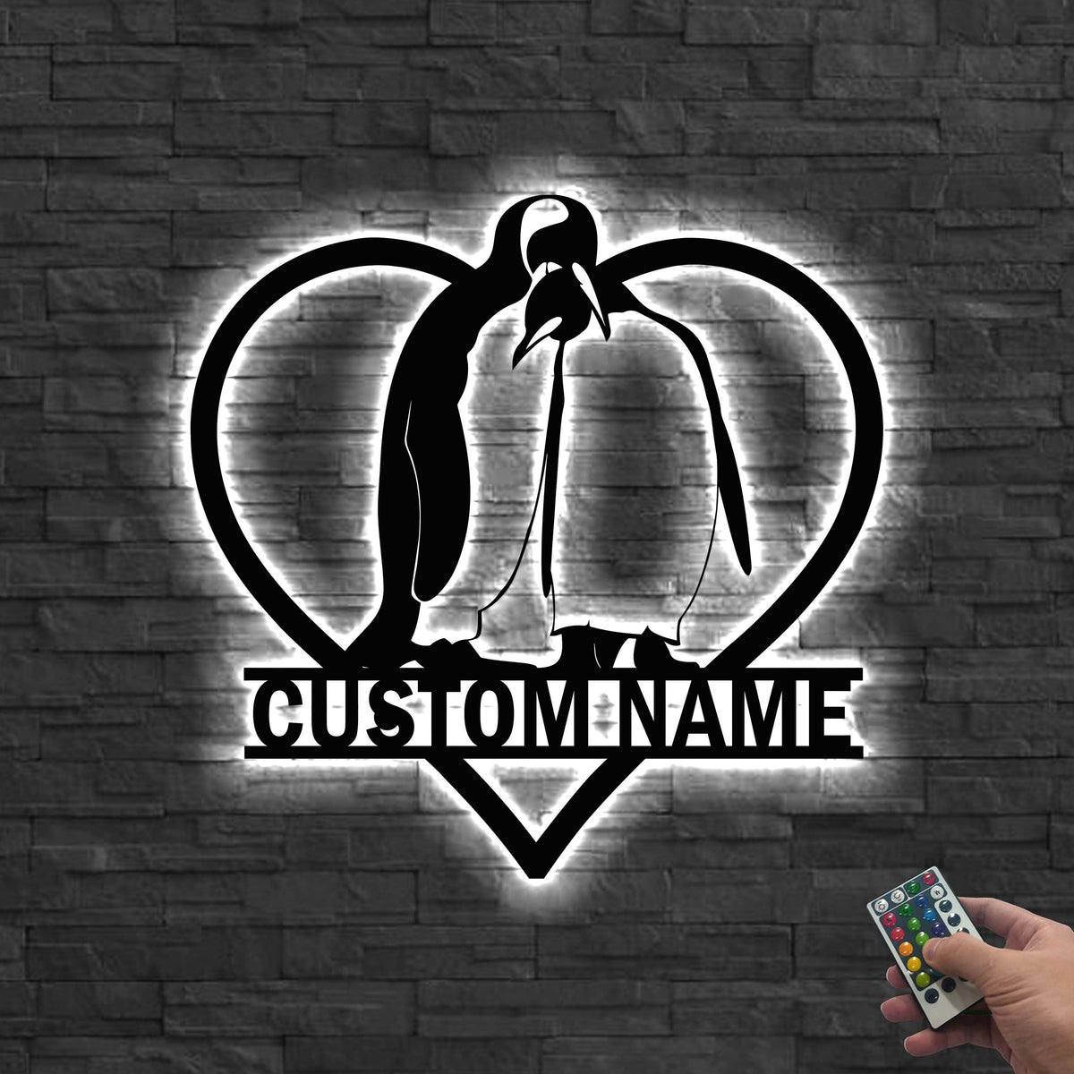 Custom Couple Penguin Metal Wall Art LED Light Personalized Penguin Lover Name Sign Penguin Art Home Decor Kid Nursery Decor Birthday Gift