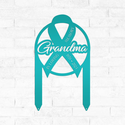 Unique Memorial Sign with Cancer Ribbon – Custom Tribute Metal Art - In Loving Memory Gravesite Decoration - Personalized Memorial Stakes