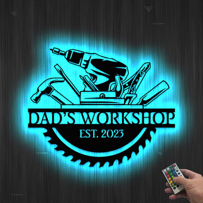 Custom Handyman Tools Metal Wall Art LED Light, Personalized Carpenter Name Sign Workshop Decor, Workshop Sign Dad Gift Carpenter Gift