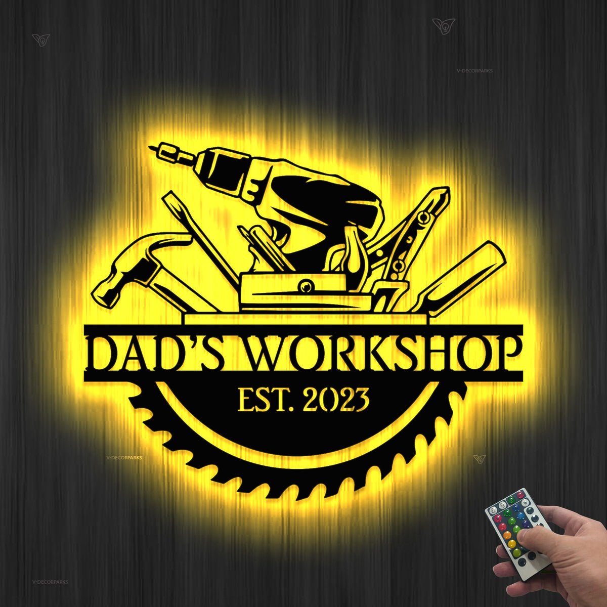 Custom Handyman Tools Metal Wall Art LED Light, Personalized Carpenter Name Sign Workshop Decor, Workshop Sign Dad Gift Carpenter Gift