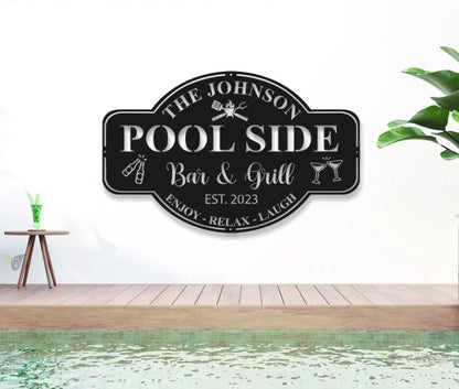 Personalized Family Poolside Sign LED Light,Swimming Pool Metal Sign,Poolside Oasis Sign Bar and Grill Sign,Patio Decor,Housewarming Gift