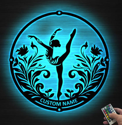 Custom Female Gymnastics Metal Wall Art LED Light Personalized Girl Gymnast Name Sign Home Decor Gymnastics Decor Gymnastics Gift for her