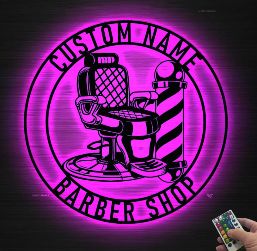 Custom Barber Shop Metal Wall Art LED Light, Personalized Barber Shop Name Sign Barber Shop Decor,Hairdresser Gift Metal Home Decor Dad Gift