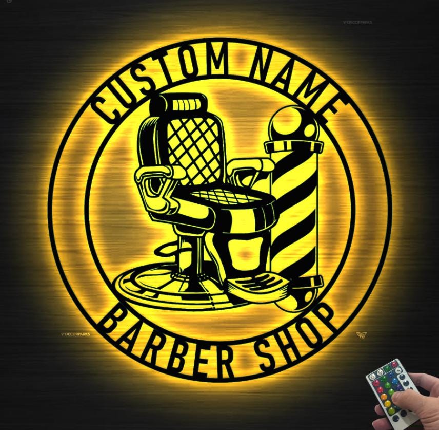 Custom Barber Shop Metal Wall Art LED Light, Personalized Barber Shop Name Sign Barber Shop Decor,Hairdresser Gift Metal Home Decor Dad Gift