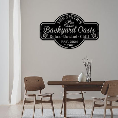 Personalized Backyard Pool Metal Sign LED Light,Outdoor Wall Decor,Personalized Sign for Pool,Backyard Oasis Sign Patio Decor,Gift for him