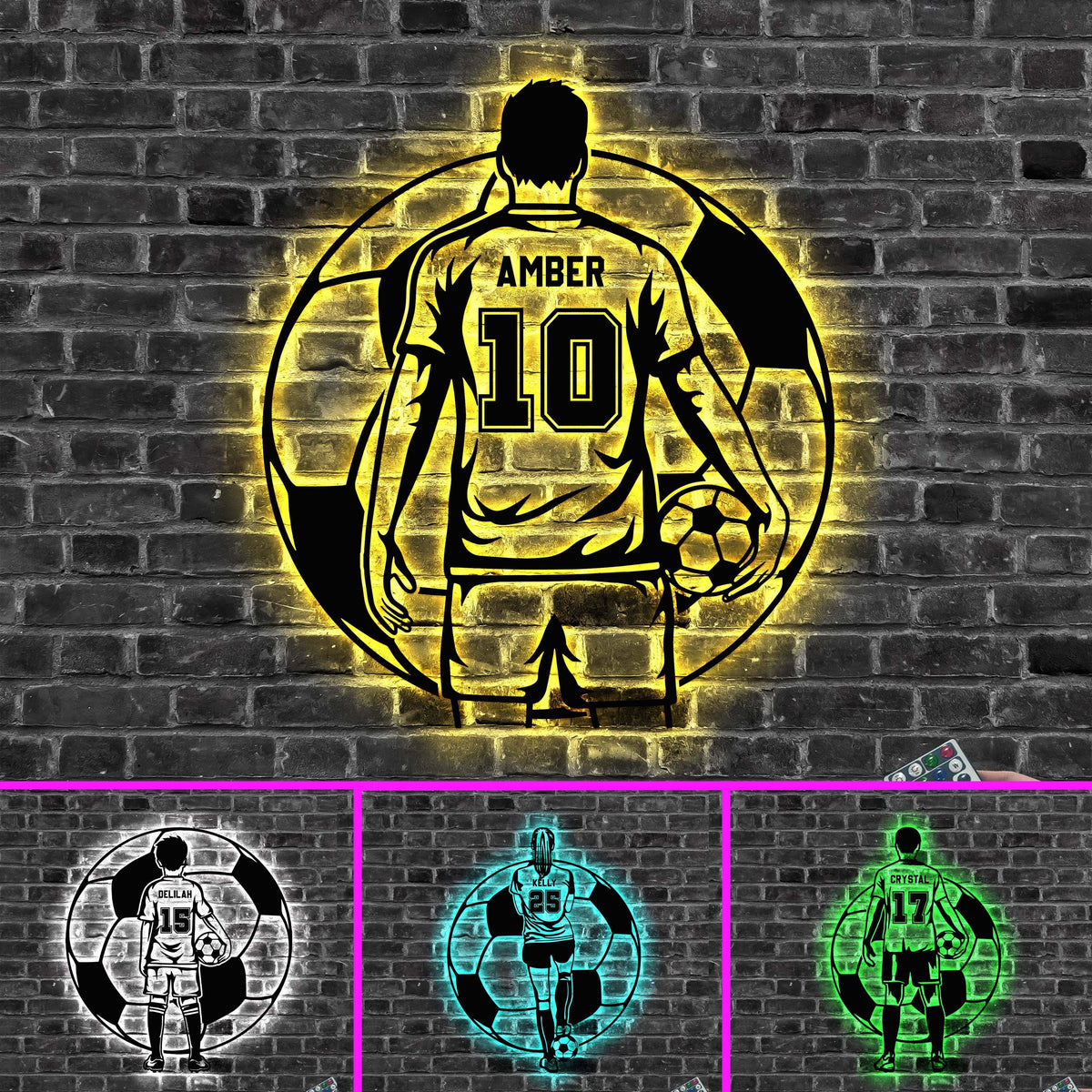 Custom Soccer Sign, Soccer Player Metal Wall Art LED Light, Soccer Player Gift, Gift For Kid, Gift for him, Game Room Decor, Wall Hanger