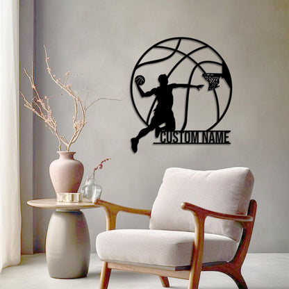 Custom Man Basketball Metal Wall Art LED Basketball Sign Personalized Basketball Player Sign Home Decor Kid Nursery Decor Birthday Gift