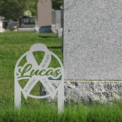 Unique Memorial Sign with Cancer Ribbon – Custom Tribute Metal Art - In Loving Memory Gravesite Decoration - Personalized Memorial Stakes