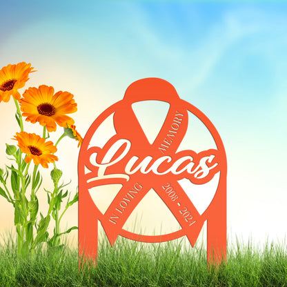 Unique Memorial Sign with Cancer Ribbon – Custom Tribute Metal Art - In Loving Memory Gravesite Decoration - Personalized Memorial Stakes