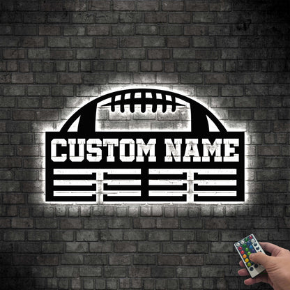 Football Medal HangerMetal Wall Art LED light, Metal Football Medal Display, Football Name Sign, Decor Kid Nursery Decor Birthday Xmas Gift