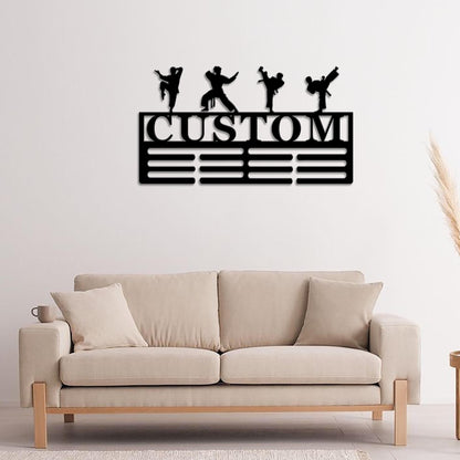 Custom Boy Karate Martial Medal HangerMetal Wall Art LED Light, Metal Karate Decor, Karate Name Sign Karate Medal Holder Karate Lover Gift