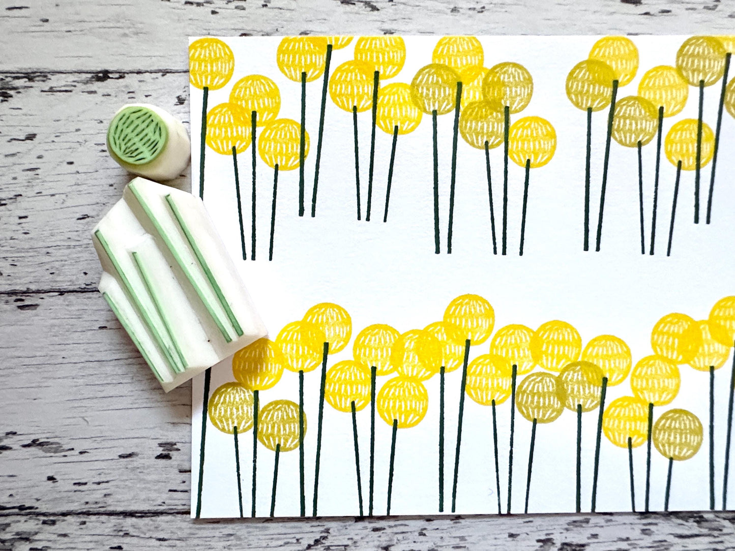 Yellow Billy Ball Rubber Stamp Set | Hand Carved Stamps | Botanical Design