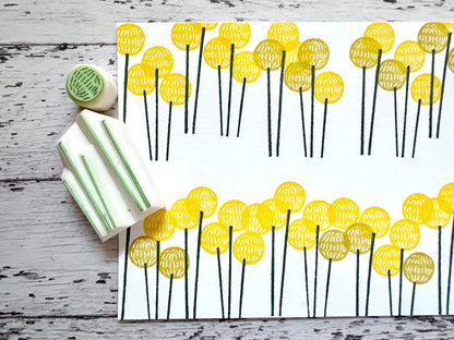 Yellow Billy Ball Rubber Stamp Set | Hand Carved Stamps | Botanical Design