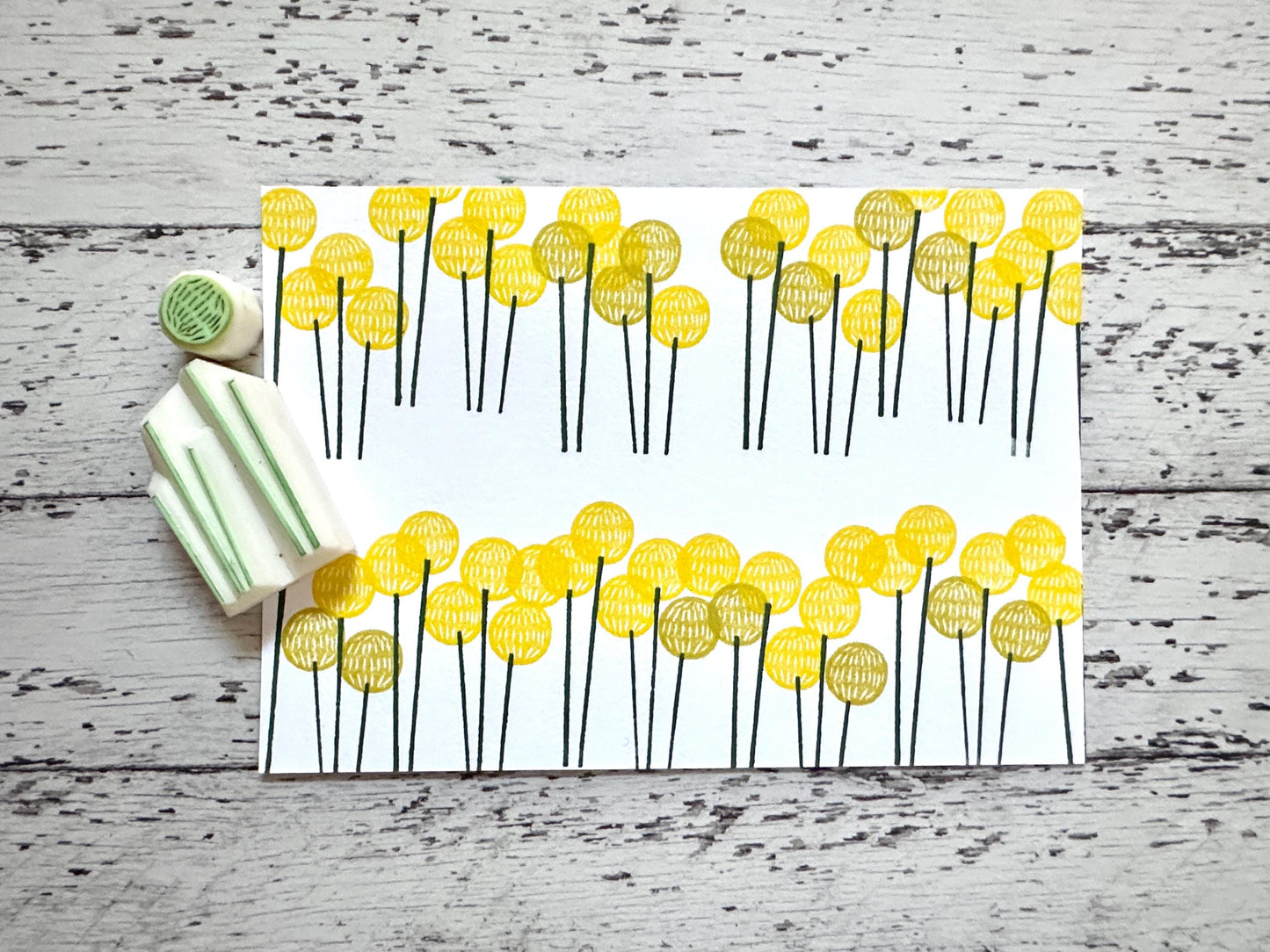 Yellow Billy Ball Rubber Stamp Set | Hand Carved Stamps | Botanical Design