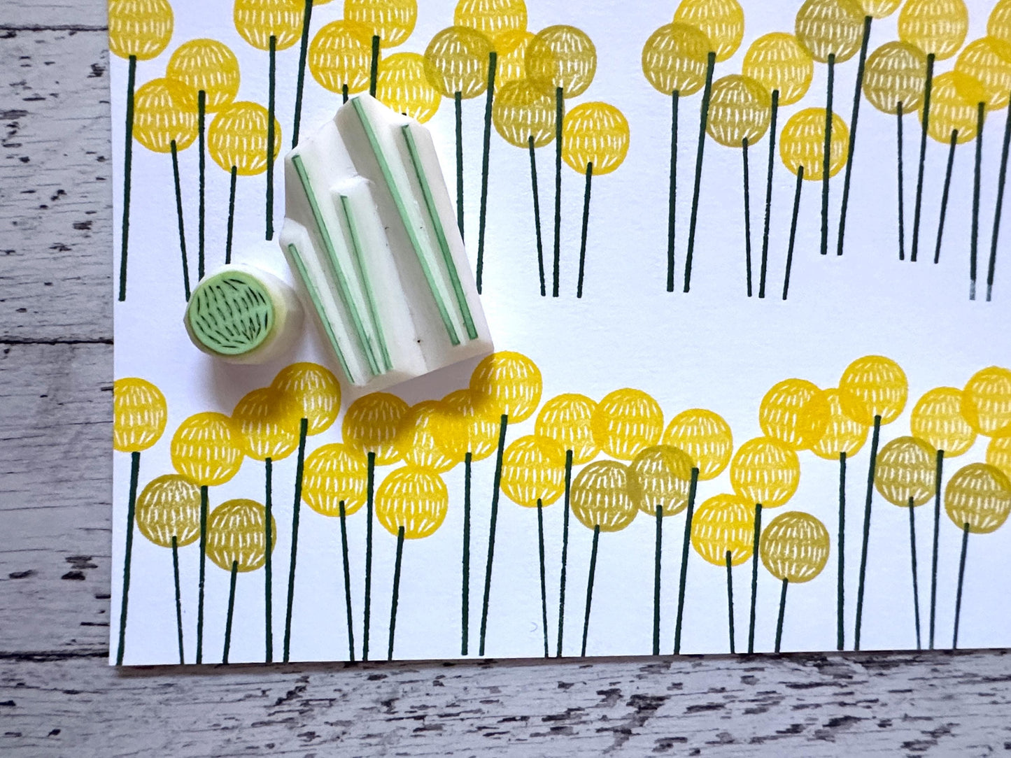 Yellow Billy Ball Rubber Stamp Set | Hand Carved Stamps | Botanical Design
