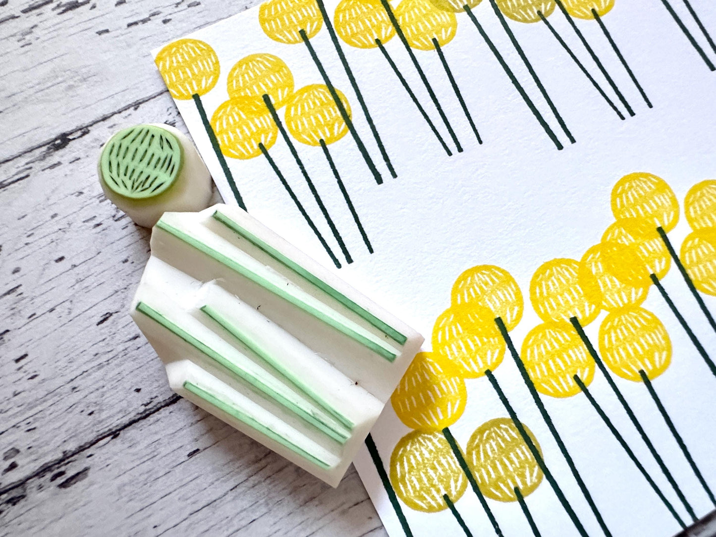 Yellow Billy Ball Rubber Stamp Set | Hand Carved Stamps | Botanical Design