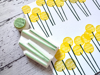 Yellow Billy Ball Rubber Stamp Set | Hand Carved Stamps | Botanical Design