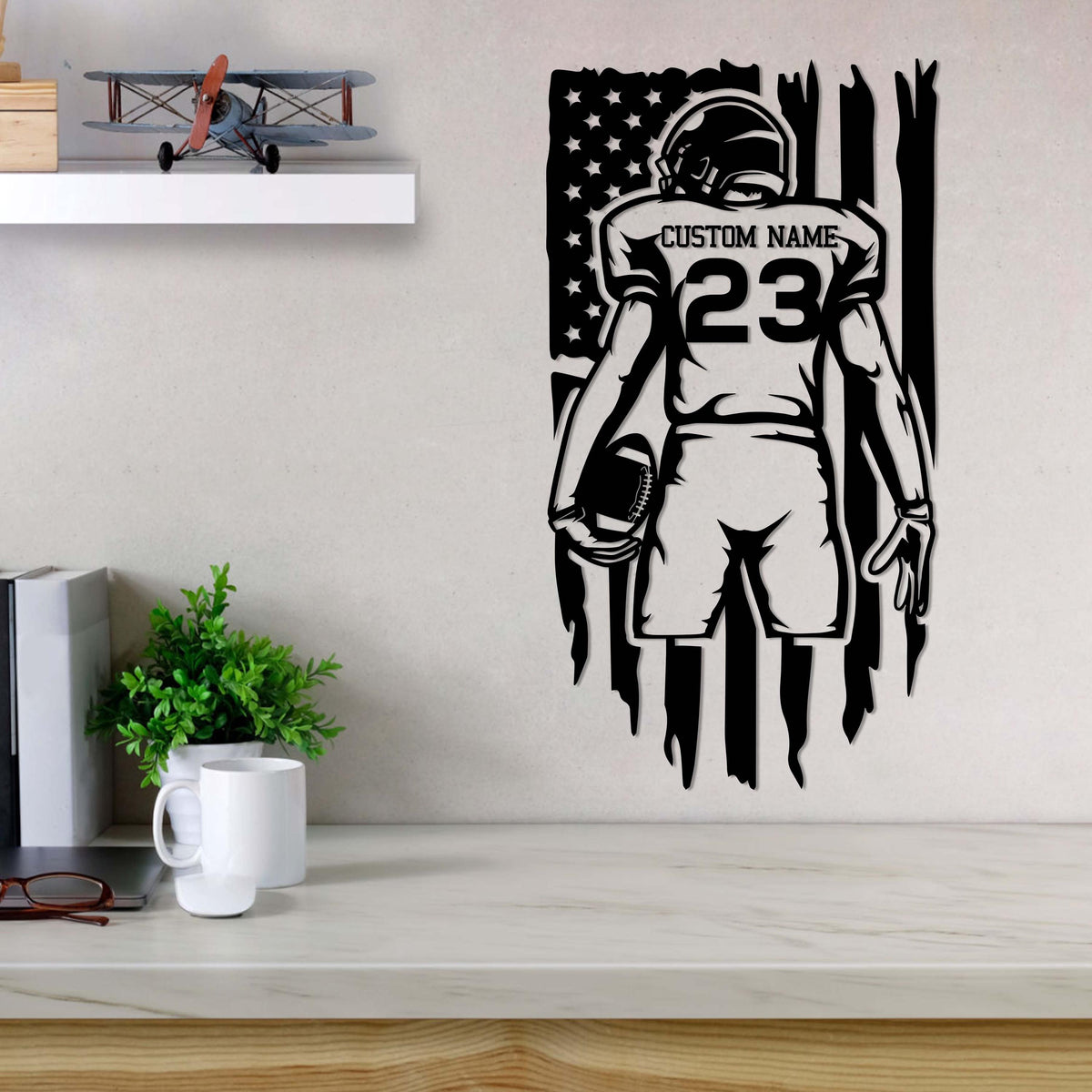 Custom Football Player Metal Wall Art Led Light, Personalized Football Player Name Sign Home Decor,Kid Nursery Decoration Birthday Xmas Gift