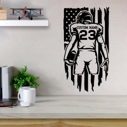 Custom Football Player Metal Wall Art Led Light, Personalized Football Player Name Sign Home Decor,Kid Nursery Decoration Birthday Xmas Gift