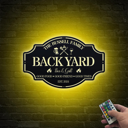 Personalized Backyard Sign LED Light, Custom Bar & Grill Sign Backyard Oasis Sign,Outdoor Decor Kitchen Sign,BBQ Metal Signs, Backyard Decor