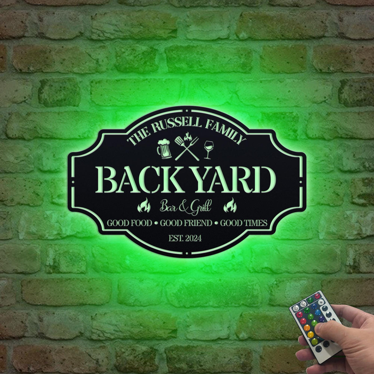 Personalized Backyard Sign LED Light, Custom Bar & Grill Sign Backyard Oasis Sign,Outdoor Decor Kitchen Sign,BBQ Metal Signs, Backyard Decor