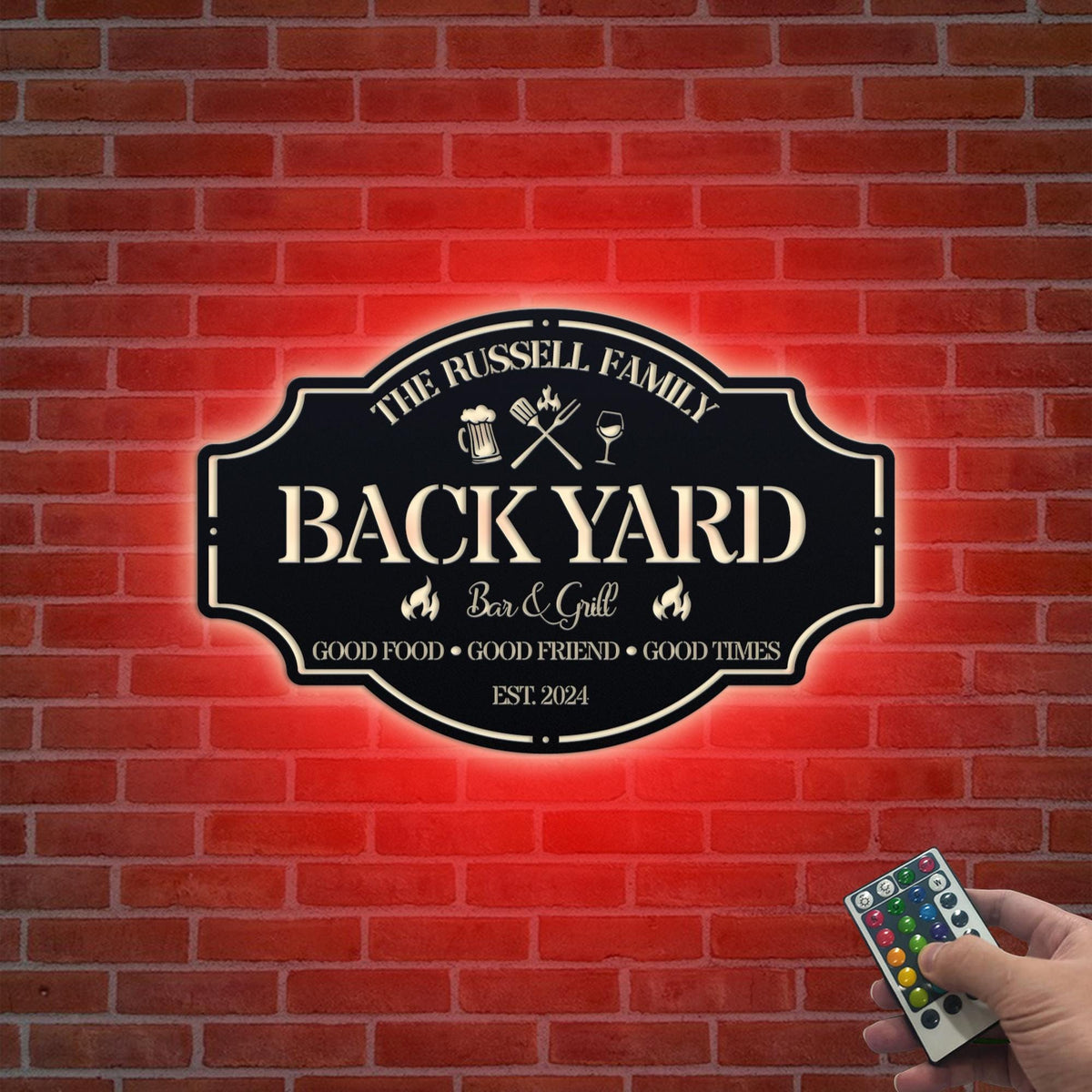 Personalized Backyard Sign LED Light, Custom Bar & Grill Sign Backyard Oasis Sign,Outdoor Decor Kitchen Sign,BBQ Metal Signs, Backyard Decor
