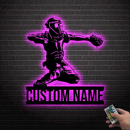 Personalized Baseball Metal wall art led light, Metal Baseball Wall Decor, Baseball Player Gift Custom Baseball Player Name Sign,Home Decor