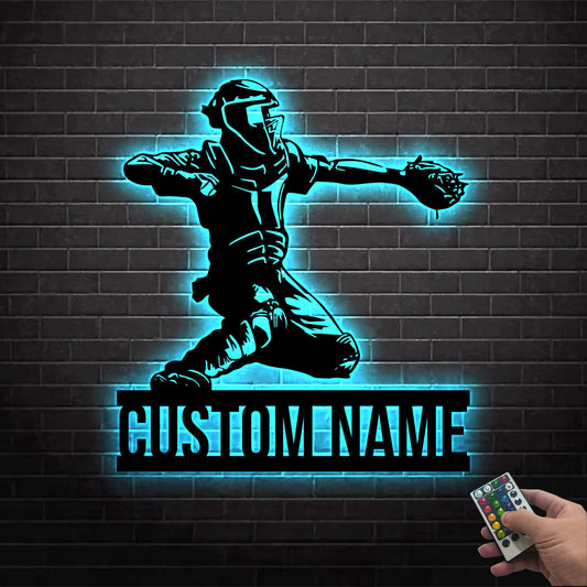 Personalized Baseball Metal wall art led light, Metal Baseball Wall Decor, Baseball Player Gift Custom Baseball Player Name Sign,Home Decor