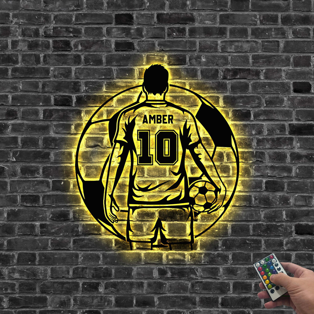 Custom Soccer Sign, Soccer Player Metal Wall Art LED Light, Soccer Player Gift, Gift For Kid, Gift for him, Game Room Decor, Wall Hanger