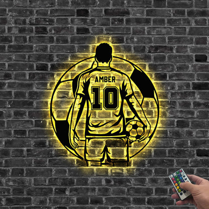 Custom Soccer Sign, Soccer Player Metal Wall Art LED Light, Soccer Player Gift, Gift For Kid, Gift for him, Game Room Decor, Wall Hanger