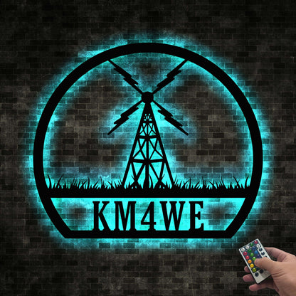 Custom Ham Radio Metal Wall Art LED Light Personalized Amateur Radio Name Sign Home Decor Radio Operator Decor Amateur Call Decor Dad Gift