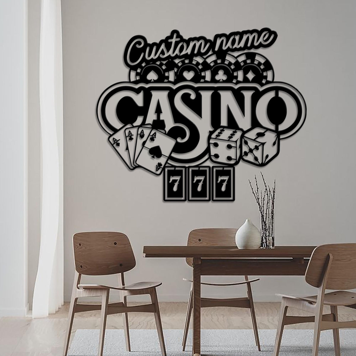 Customized Poker Cards Metal Sign Led light, Poker Card Casino Dice Metal Wall Art,Dice Casino Decor,Gift for Dad,Birthday Gift,Gift for him
