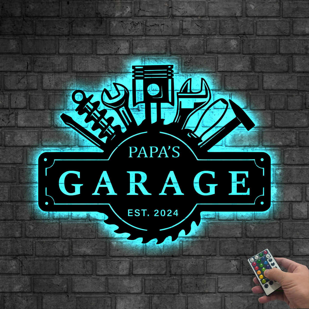 Personalized Garage Metal Wall Decor Led lights, Papas Work Shop Metal Sign Garage Sign, Birthday Gift for Dad Christmas Gift Garage Decor