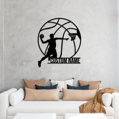 Custom Man Basketball Metal Wall Art LED Basketball Sign Personalized Basketball Player Sign Home Decor Kid Nursery Decor Birthday Gift