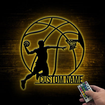 Custom Man Basketball Metal Wall Art LED Basketball Sign Personalized Basketball Player Sign Home Decor Kid Nursery Decor Birthday Gift
