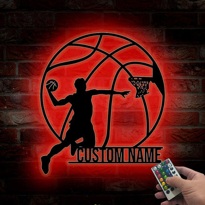 Custom Man Basketball Metal Wall Art LED Basketball Sign Personalized Basketball Player Sign Home Decor Kid Nursery Decor Birthday Gift