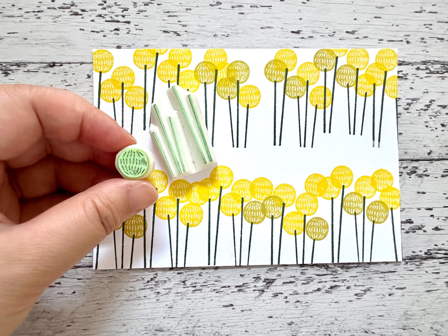 Yellow Billy Ball Rubber Stamp Set | Hand Carved Stamps | Botanical Design