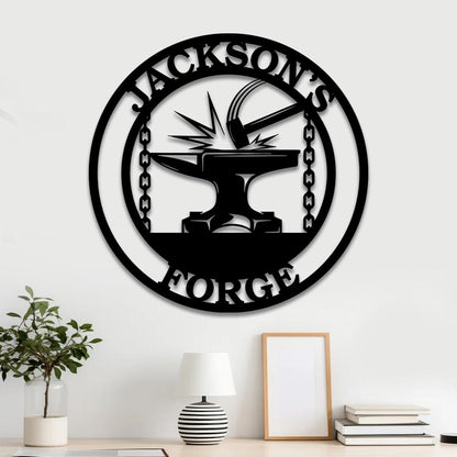 Custom Home Forge Sign Blacksmith Sign Iron Anvil & Hammer Forge Metal Sign Cabin Sign Blacksmith Wall Art Gift for him Husband's Gift