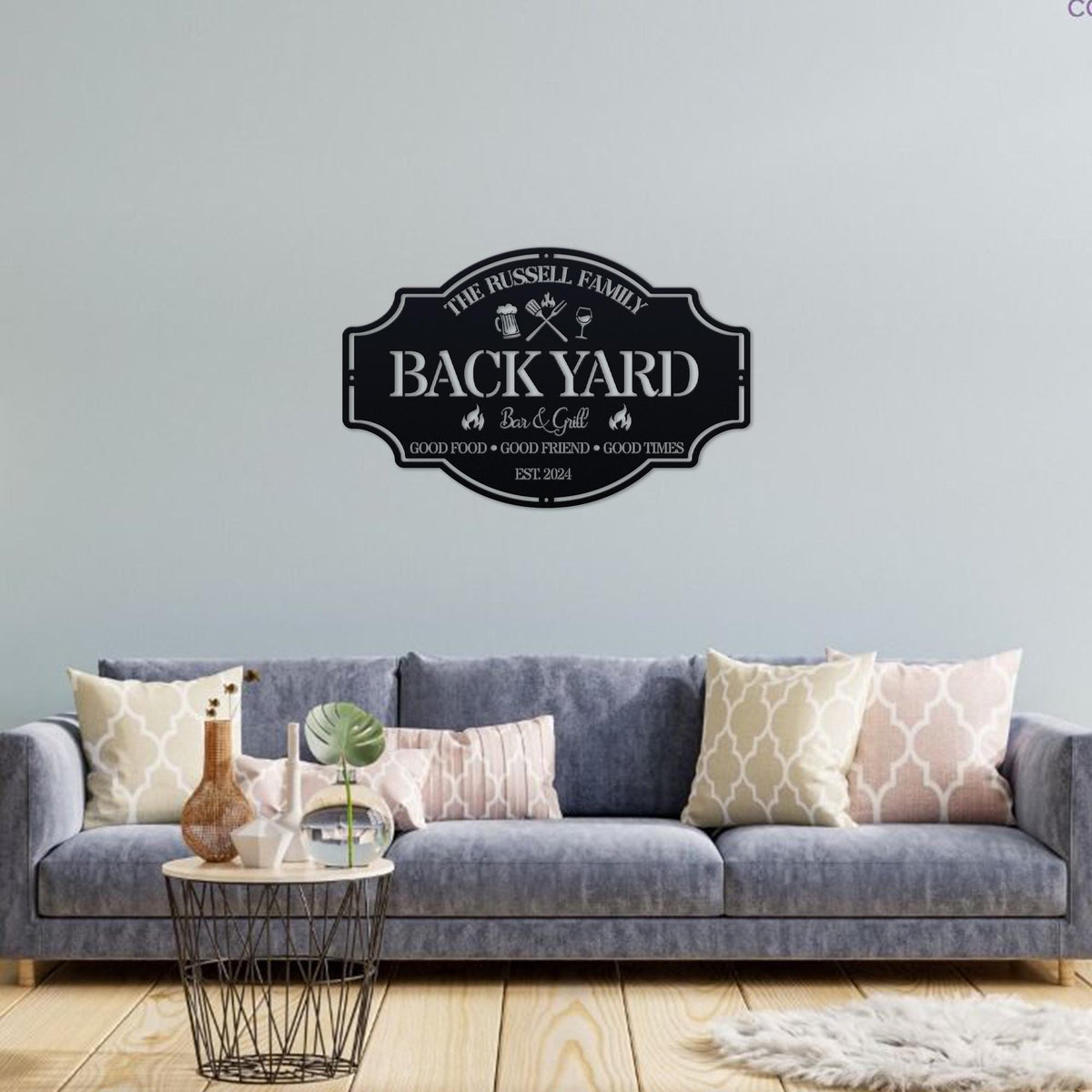 Personalized Backyard Sign LED Light, Custom Bar & Grill Sign Backyard Oasis Sign,Outdoor Decor Kitchen Sign,BBQ Metal Signs, Backyard Decor