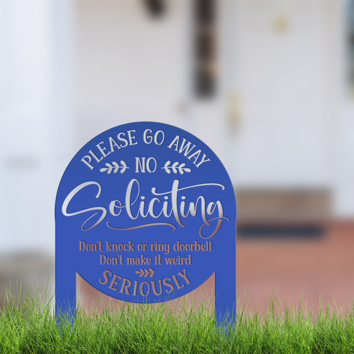 No Soliciting Yard Stake - Funny Metal Sign for Home Decor - Outdoor Garden Decoration - Please Go Away Signs - Unique Housewarming Gifts