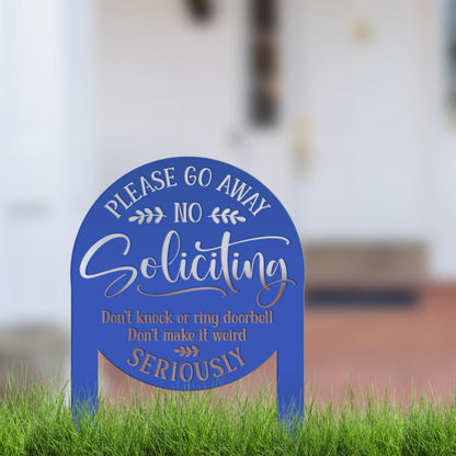 No Soliciting Yard Stake - Funny Metal Sign for Home Decor - Outdoor Garden Decoration - Please Go Away Signs - Unique Housewarming Gifts