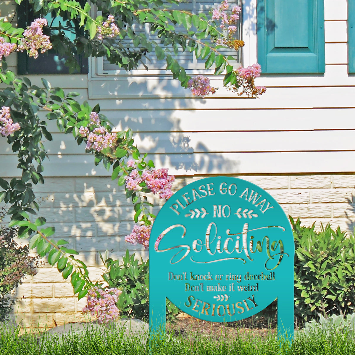 No Soliciting Yard Stake - Funny Metal Sign for Home Decor - Outdoor Garden Decoration - Please Go Away Signs - Unique Housewarming Gifts