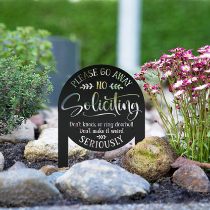 No Soliciting Yard Stake - Funny Metal Sign for Home Decor - Outdoor Garden Decoration - Please Go Away Signs - Unique Housewarming Gifts