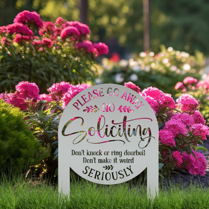 No Soliciting Yard Stake - Funny Metal Sign for Home Decor - Outdoor Garden Decoration - Please Go Away Signs - Unique Housewarming Gifts