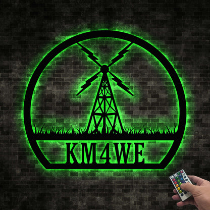 Custom Ham Radio Metal Wall Art LED Light Personalized Amateur Radio Name Sign Home Decor Radio Operator Decor Amateur Call Decor Dad Gift