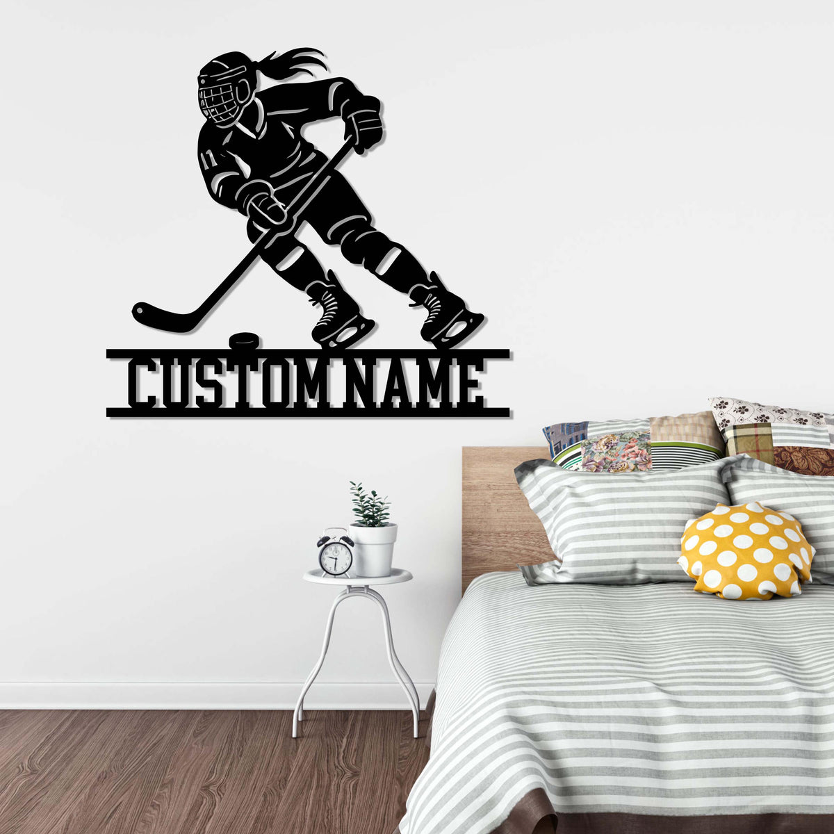 Personalized Hockey Metal Wall Art LED Light,Hockey Metal Sign,Hockey Stick Metal Wall Art,Hockey Player Name Sign, Hockey Sign Gift for her