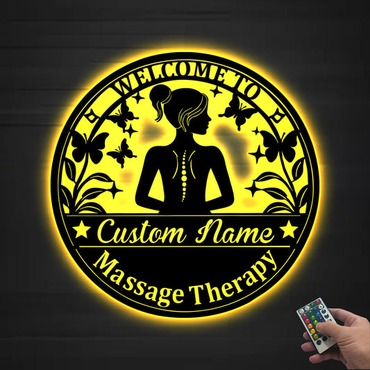 Custom Massage Therapist Metal Wall Art with LED Lights,Personalized Therapist Spa Name Sign,Home Decor Massage Therapy Decoration Home Gift