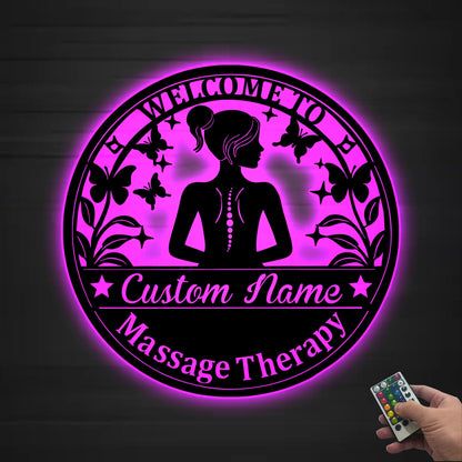 Custom Massage Therapist Metal Wall Art with LED Lights,Personalized Therapist Spa Name Sign,Home Decor Massage Therapy Decoration Home Gift